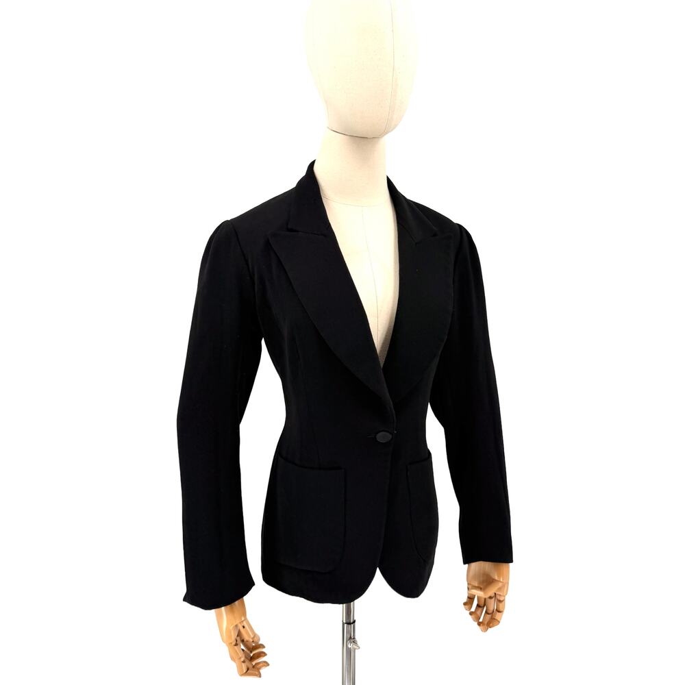 Vintage 80s Lolita Lempicka Black 100% Wool Sharp Tailoring Puff Sleeve Blazer